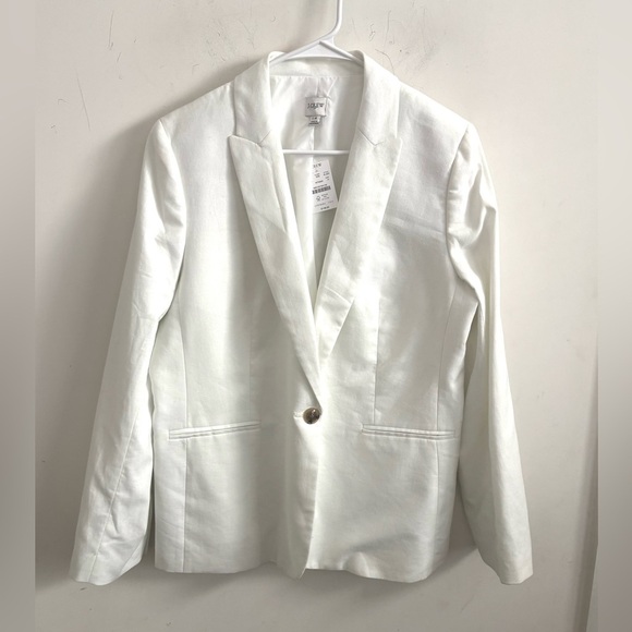 J.Crew Blazer Womens 14 Linen-blend one-button White Preppy Classic Career AL222 - Picture 2 of 6